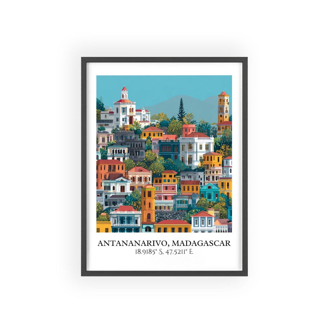 Antananarivo Madagascar Hillside Colonial City Retro Travel Poster - Image 2
