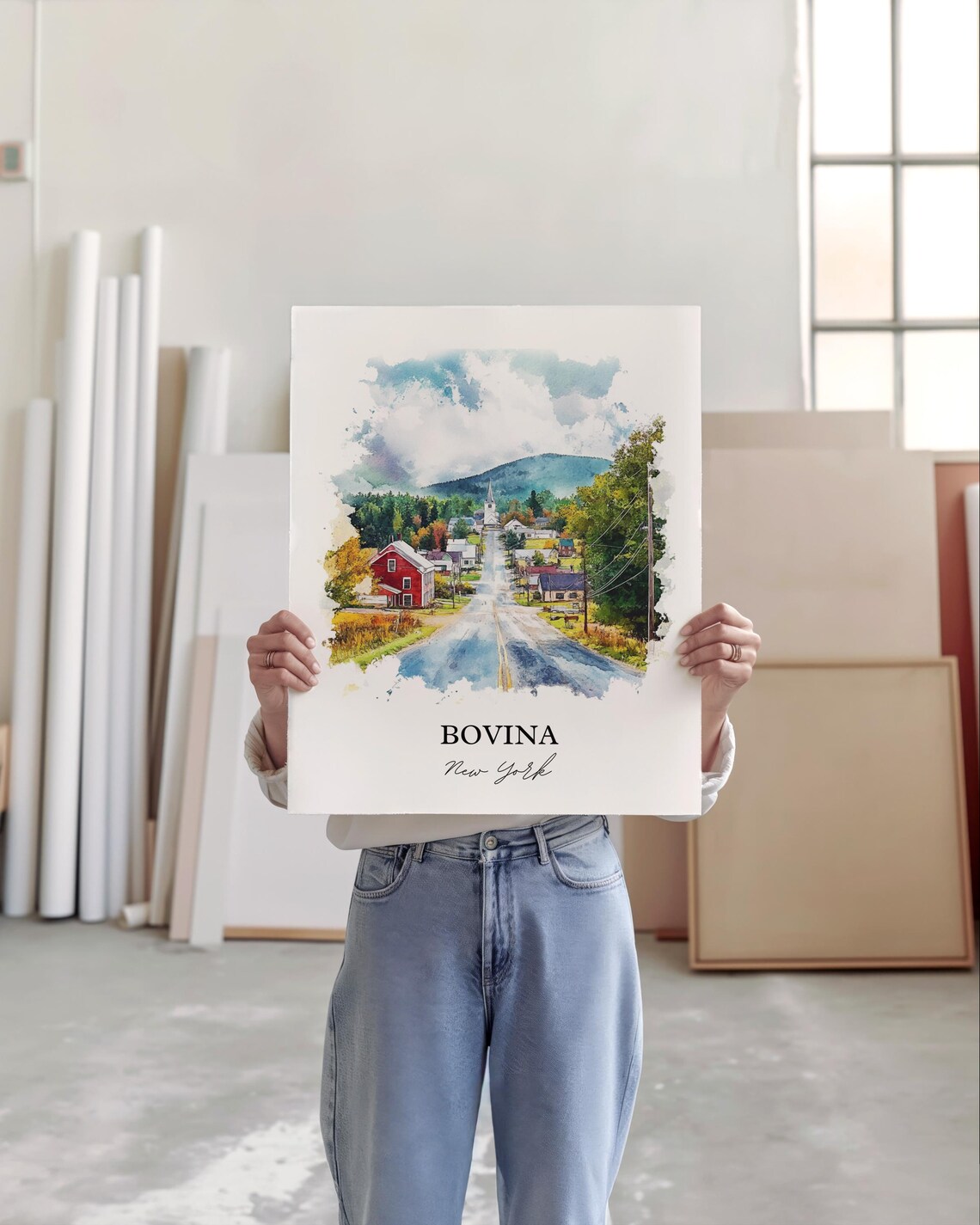 Bovina New York Country Road Village Watercolor Travel Gift Poster - Image 5