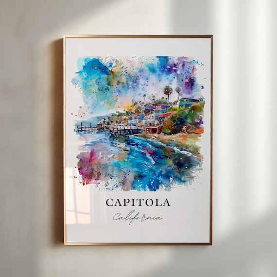 Capitola California Pier Village Watercolor Harbor Beach Travel Poster