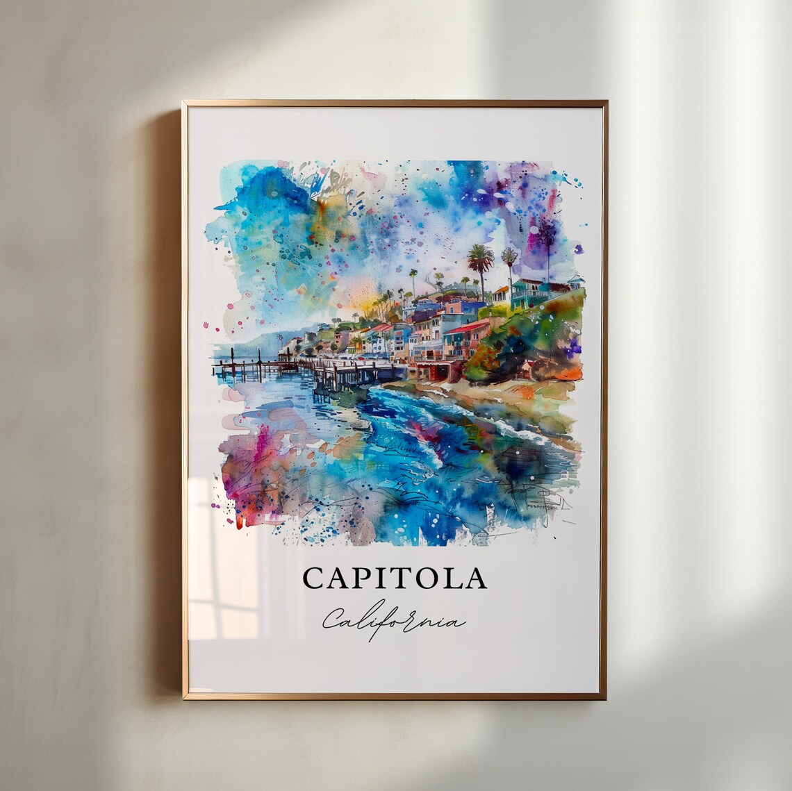 Capitola California Pier Village Watercolor Harbor Beach Travel Poster