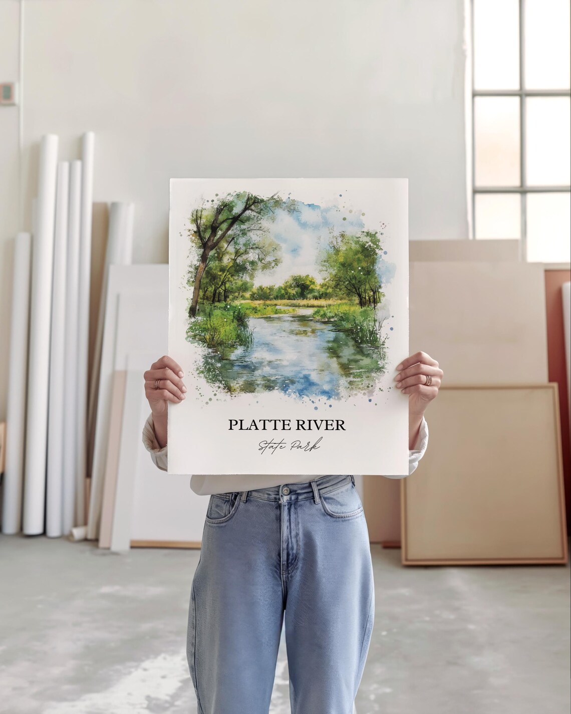 Platte River State Park Nebraska Woodland River Watercolor Poster - Image 4