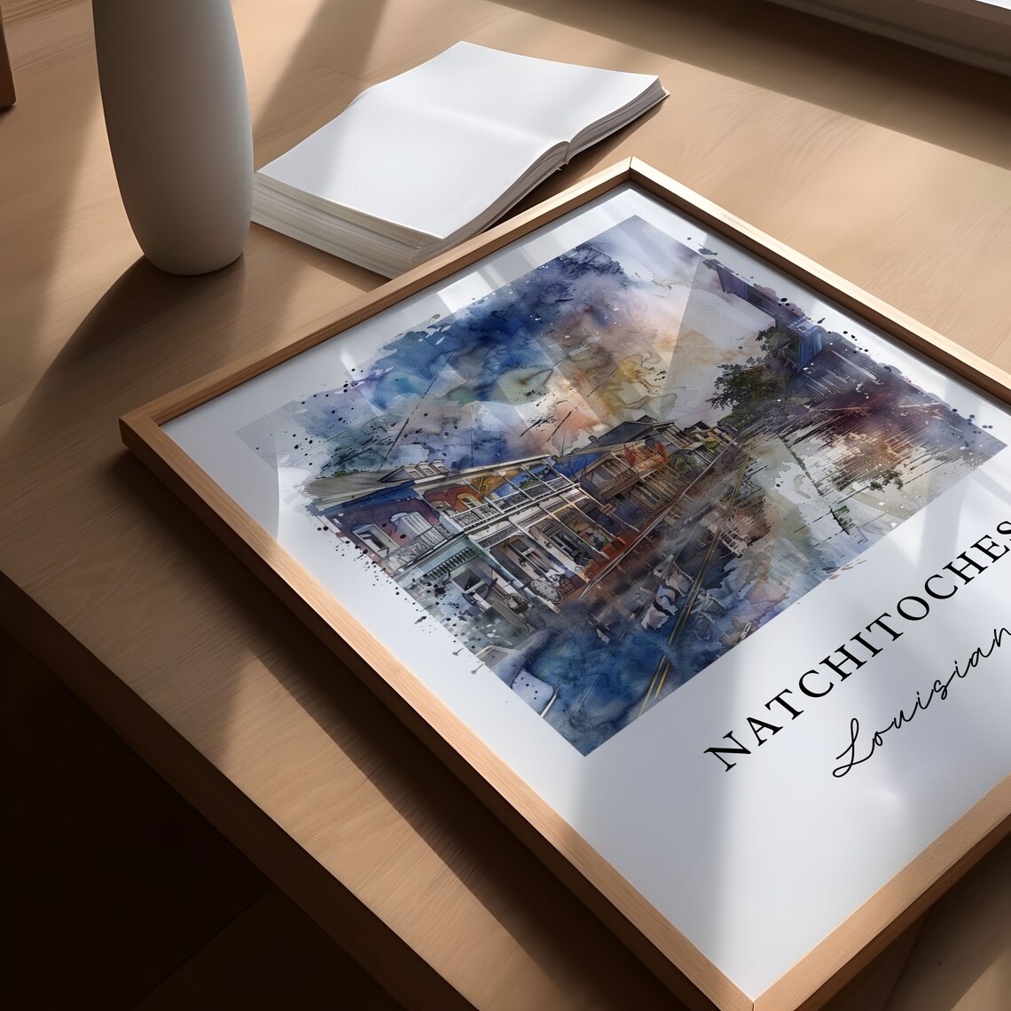 Natchitoches Louisiana Watercolor Rainy Historic Street Scene Poster - Image 5