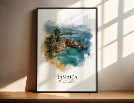 Jamaica Wall Art Print Caribbean Watercolor Gift Travel Poster Housewarming
