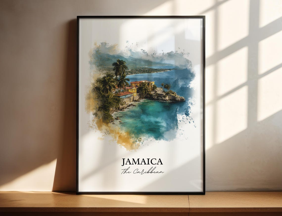 Jamaica Wall Art Print Caribbean Watercolor Gift Travel Poster Housewarming