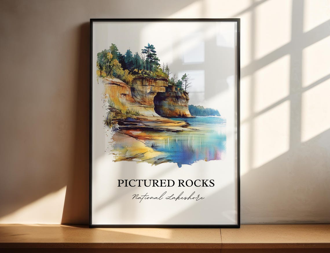 Pictured Rocks Michigan National Lakeshore Sandstone Watercolor Poster - Image 5