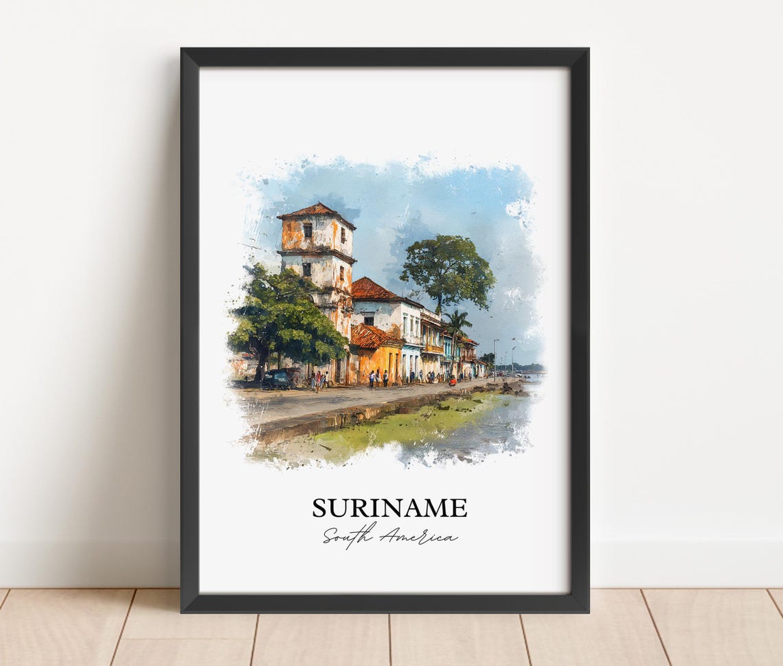 Suriname South America Colonial Waterfront Watercolor Poster - Image 4