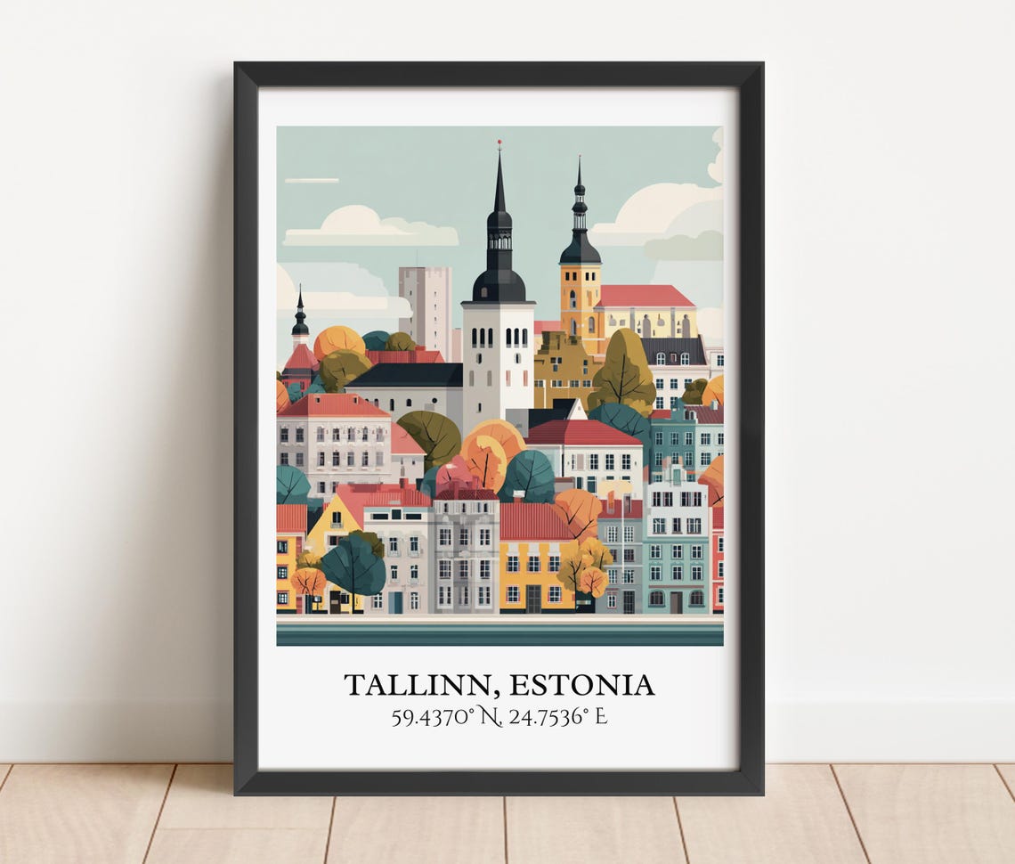 Tallinn Estonia Medieval Old Town Spires Colorful Travel Poster - Image 5
