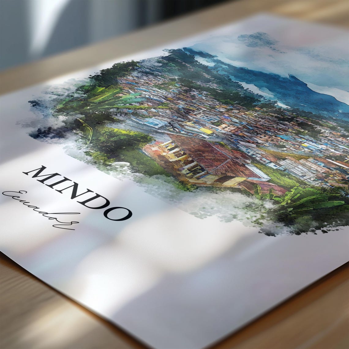 Mindo Ecuador Cloud Forest Town Mountain Aerial Watercolor Poster - Image 6