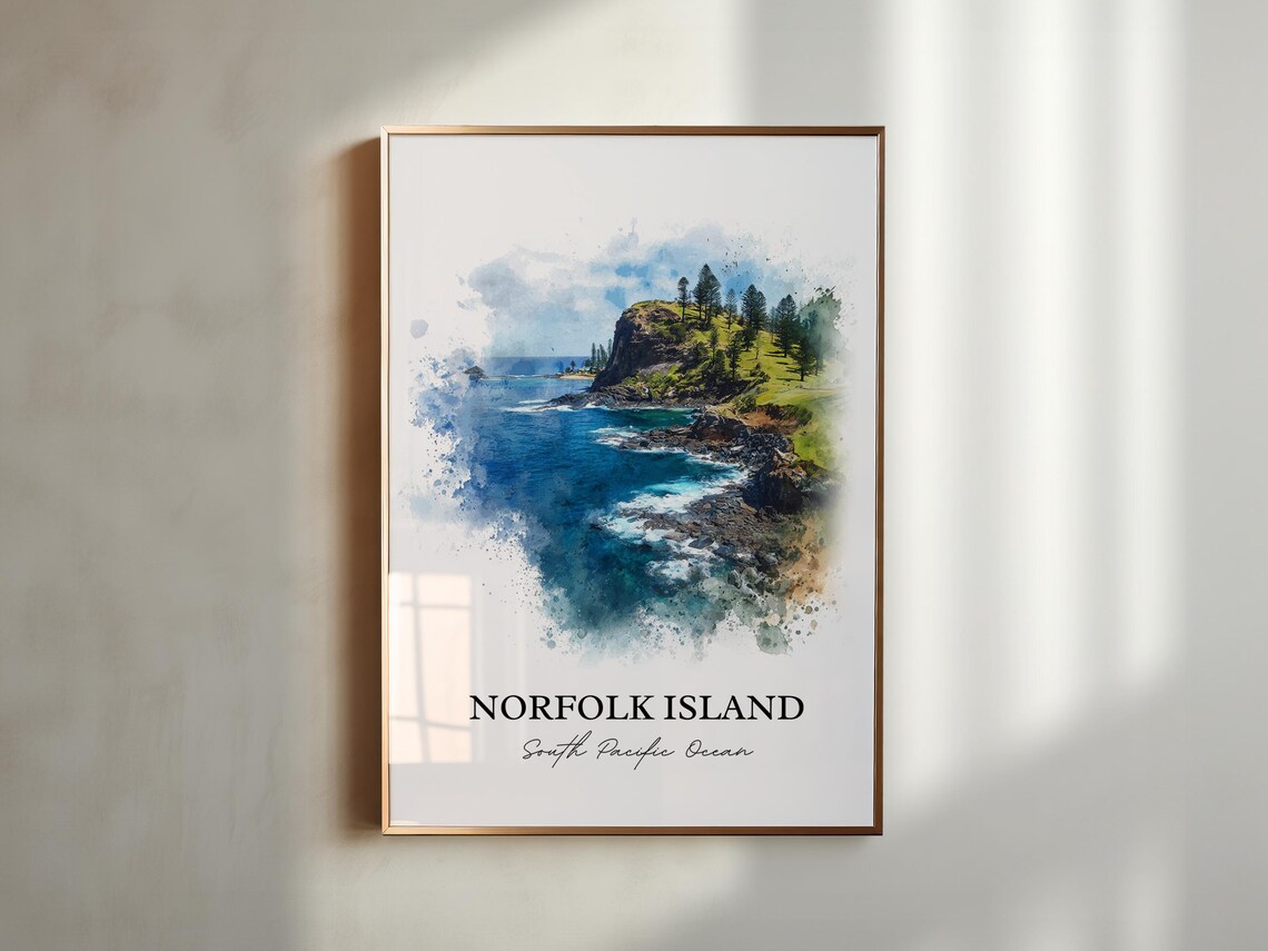 Norfolk Island South Pacific Ocean Cliffs Headland Watercolor Poster - Image 4
