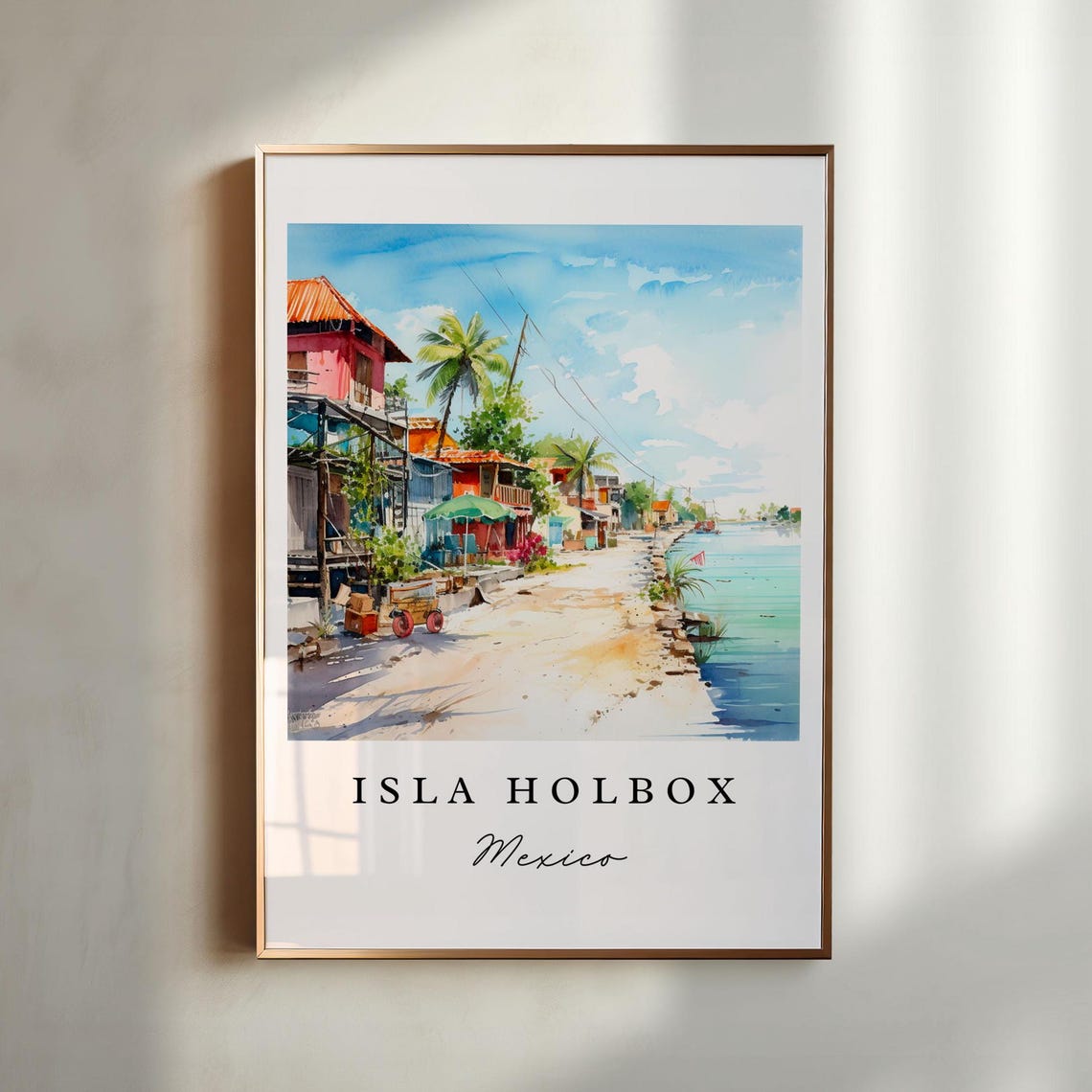 Isla Holbox Traditional Travel Art Mexico Poster Print Wedding Gift Birthday Present Custom Text Perfect
