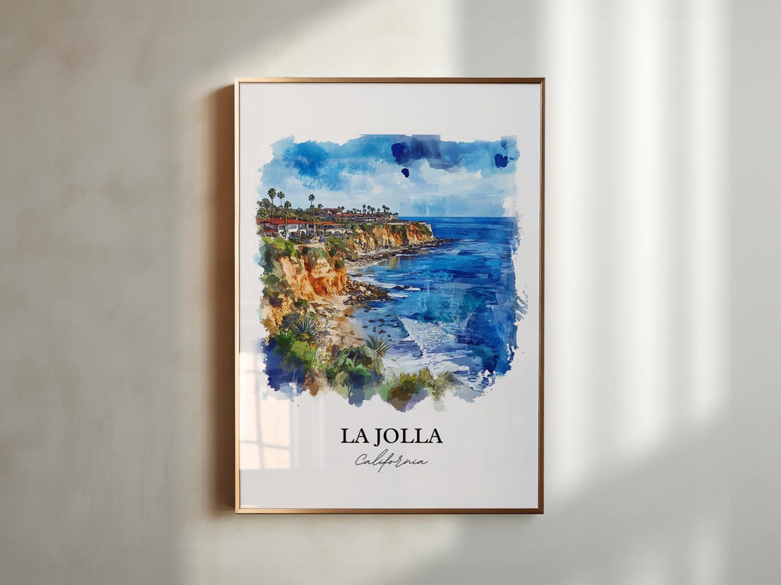 La Jolla California Coastal Cliff Ocean View Watercolor Poster - Image 5