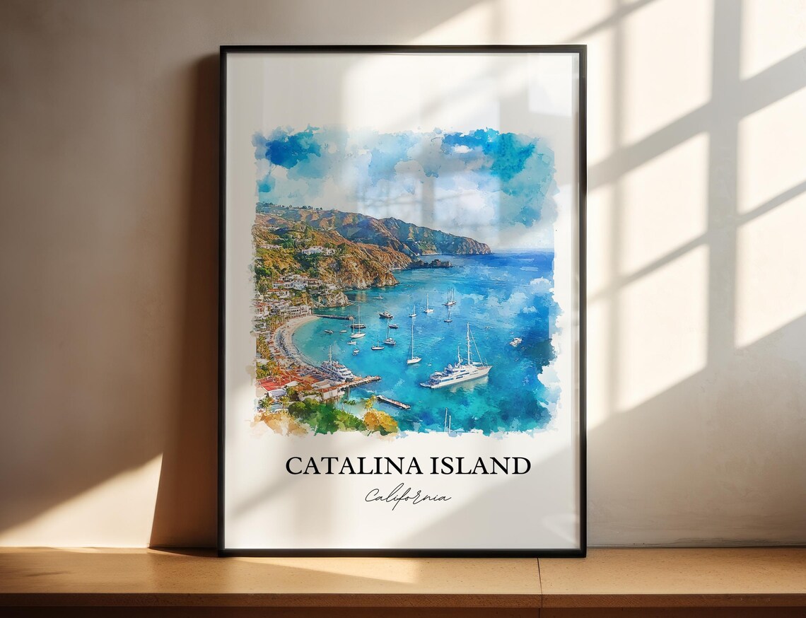 Catalina Island California Sailboat Harbor Watercolor Travel Poster