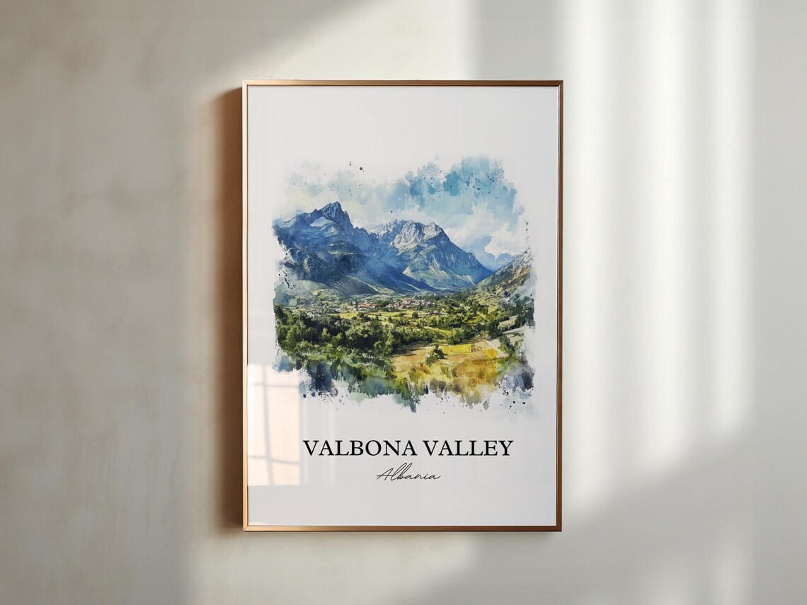 Valbona Valley Albania Alpine Mountains Watercolor Landscape Poster - Image 4