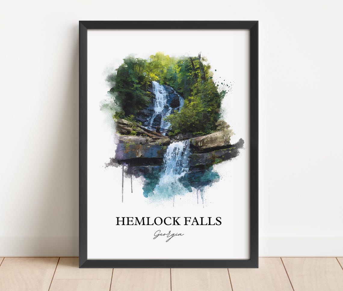 Hemlock Falls Georgia Two Tier Forest Falls Watercolor Poster - Image 2