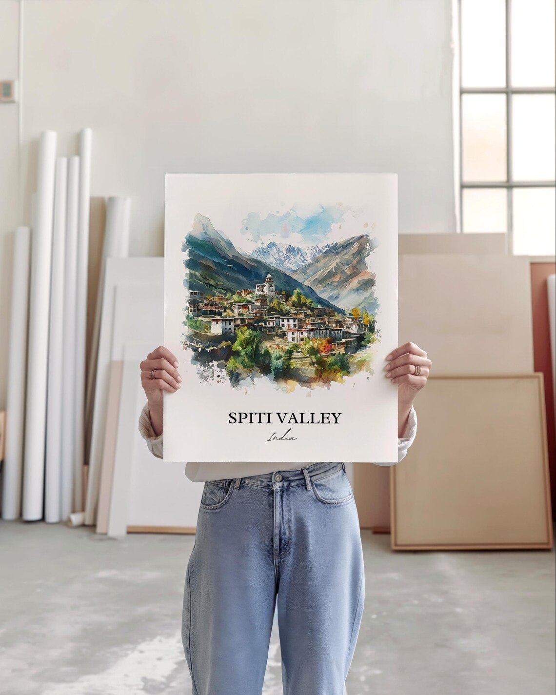 Spiti Valley India Watercolor Himalayan Mountain Village Poster - Image 5