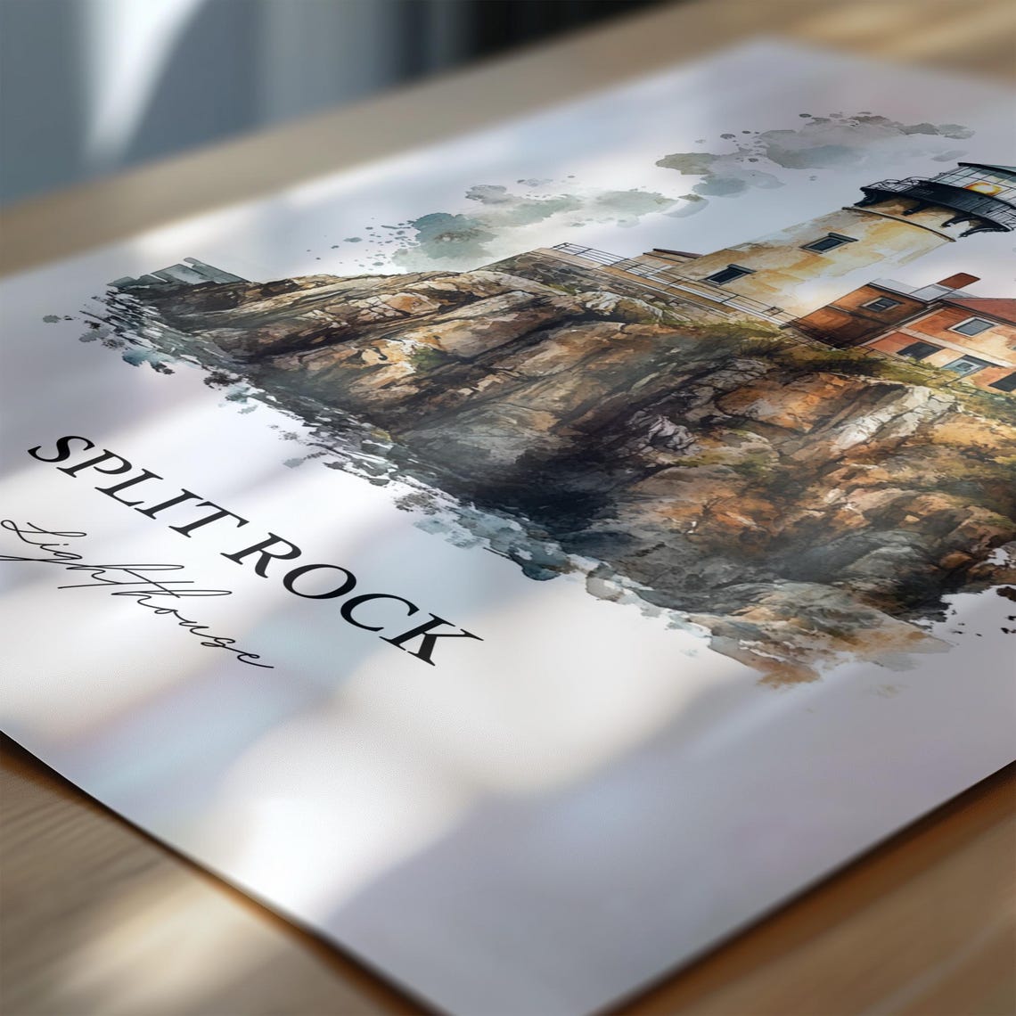 Split Rock Lighthouse Cliff Lake Superior Watercolor Art Poster - Image 6