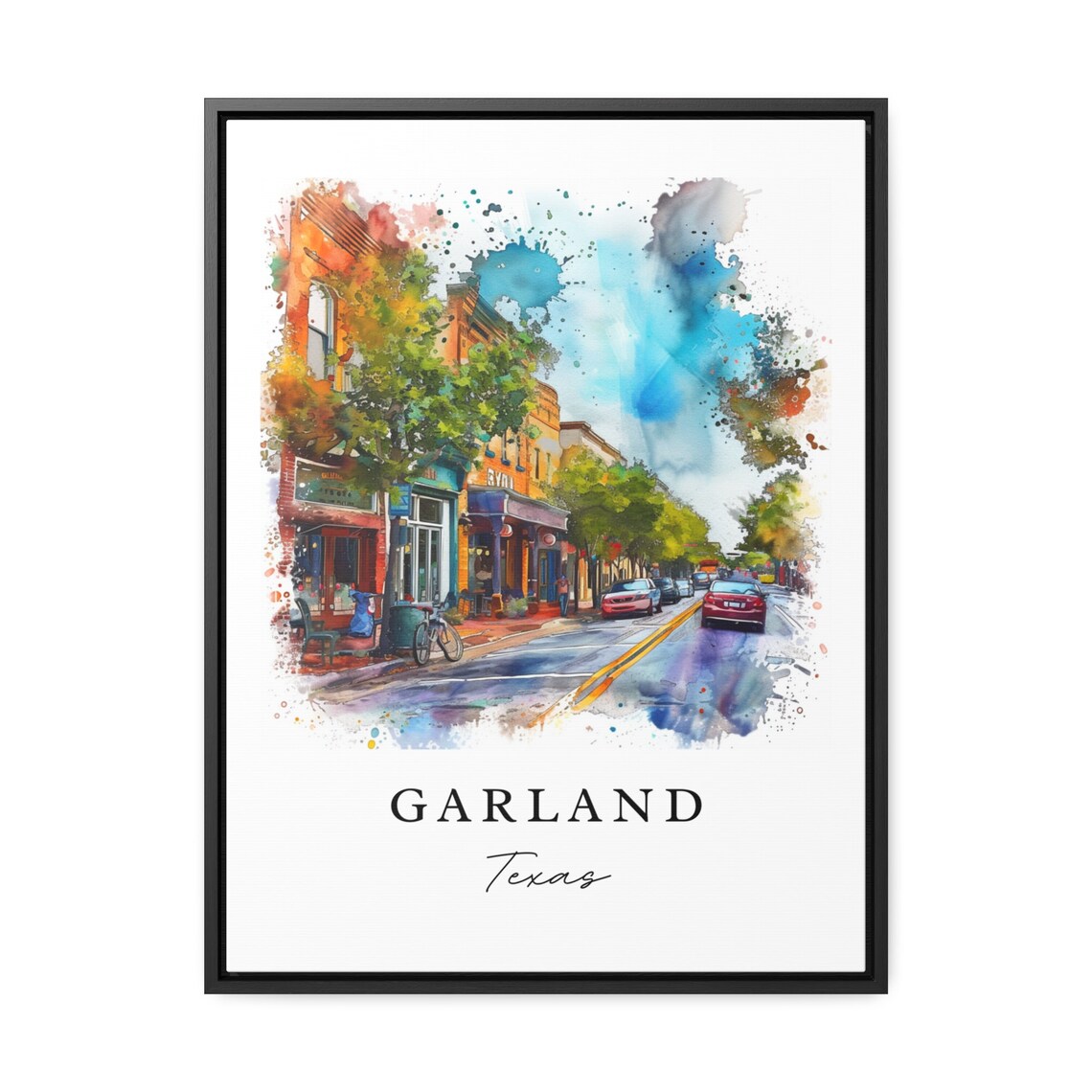 Garland Texas Watercolor Colorful Downtown Main Street Poster - Image 2