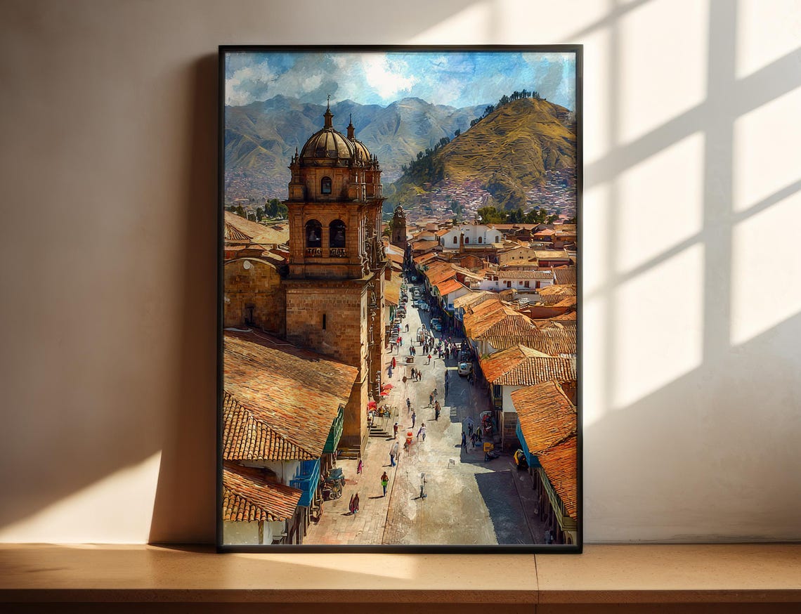 Cusco Peru Watercolor Art Travel Print Artwork Decor Cityscape Wall