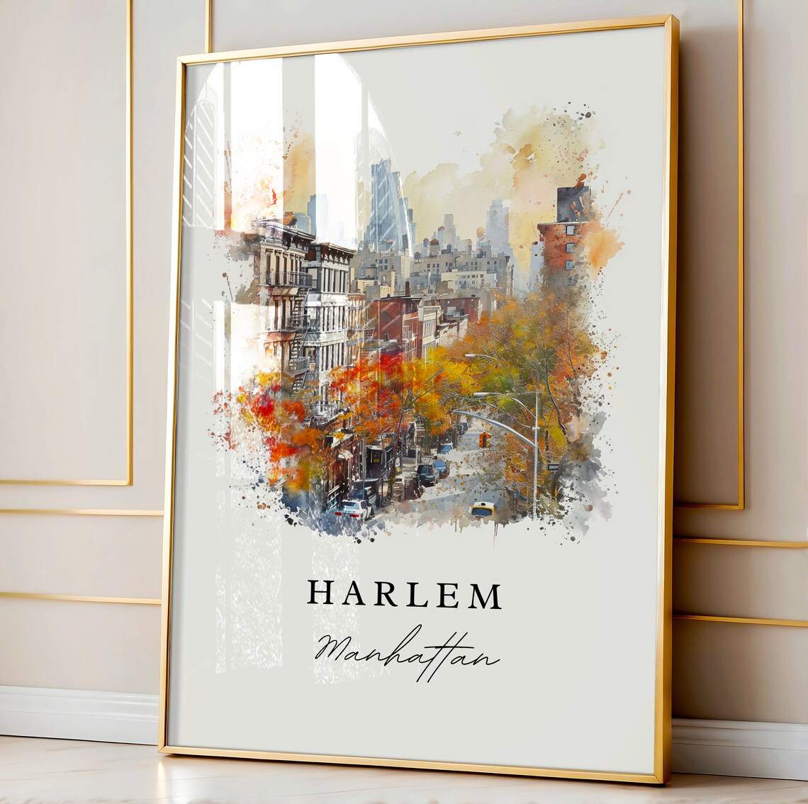 Harlem Manhattan New York Autumn Street Watercolor City Poster - Image 4