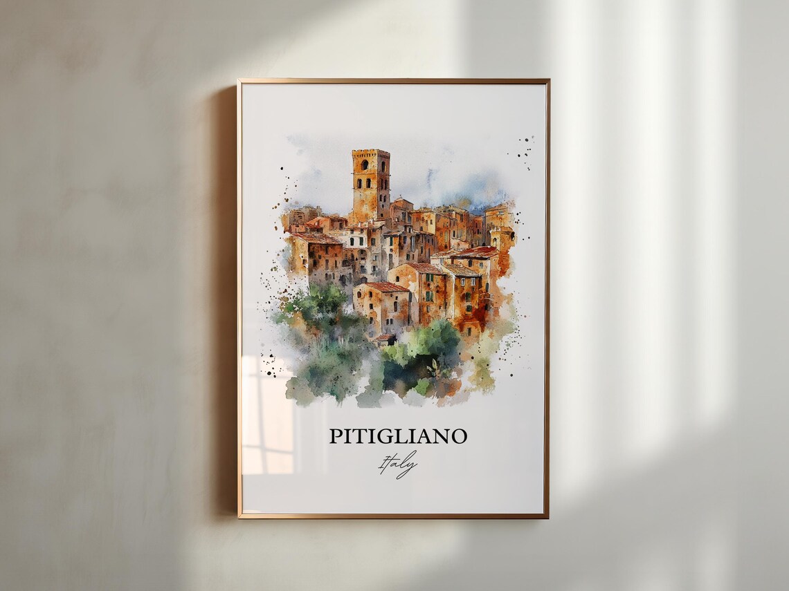 Pitigliano Italy Tufa Hilltop Town Bell Tower Watercolor Travel Poster - Image 4