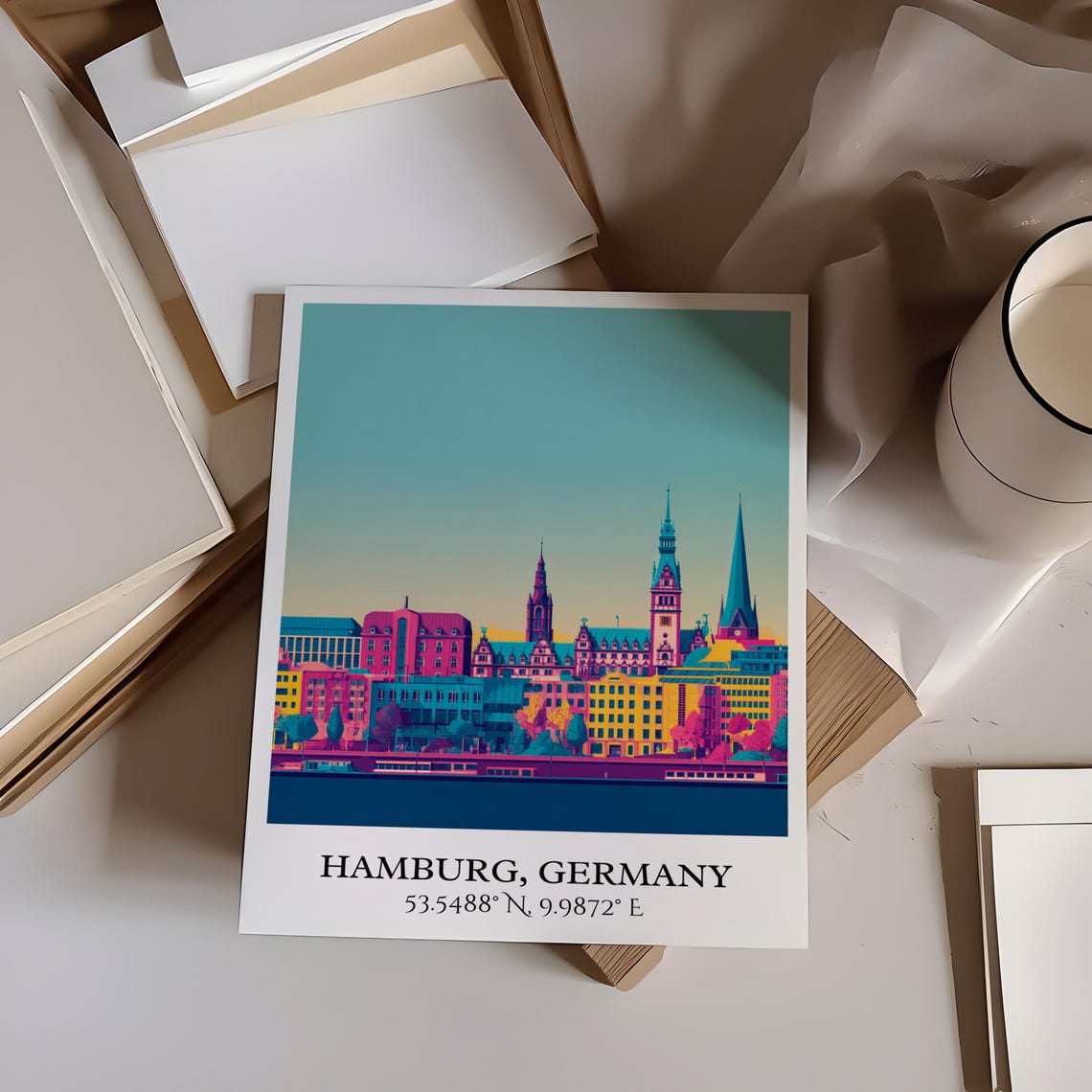 Hamburg Germany Harbor Skyline Churches Vibrant Travel Poster - Image 4