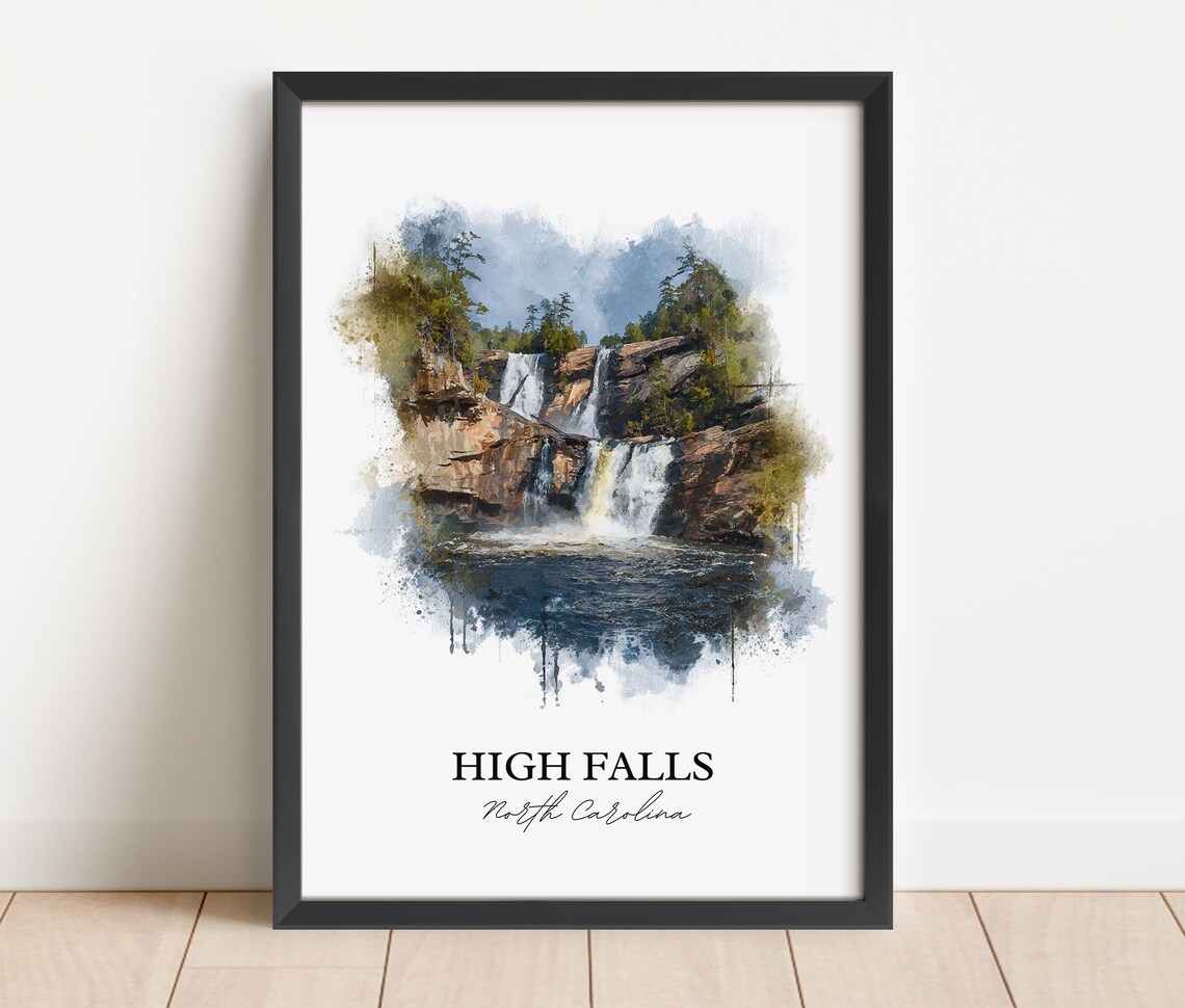 High Falls North Carolina Tiered Rock Cascade Watercolor Poster - Image 4