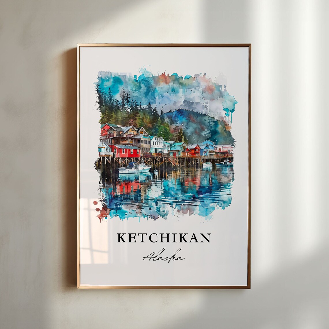 Ketchikan Watercolor Travel Poster, Revillagigedo Island