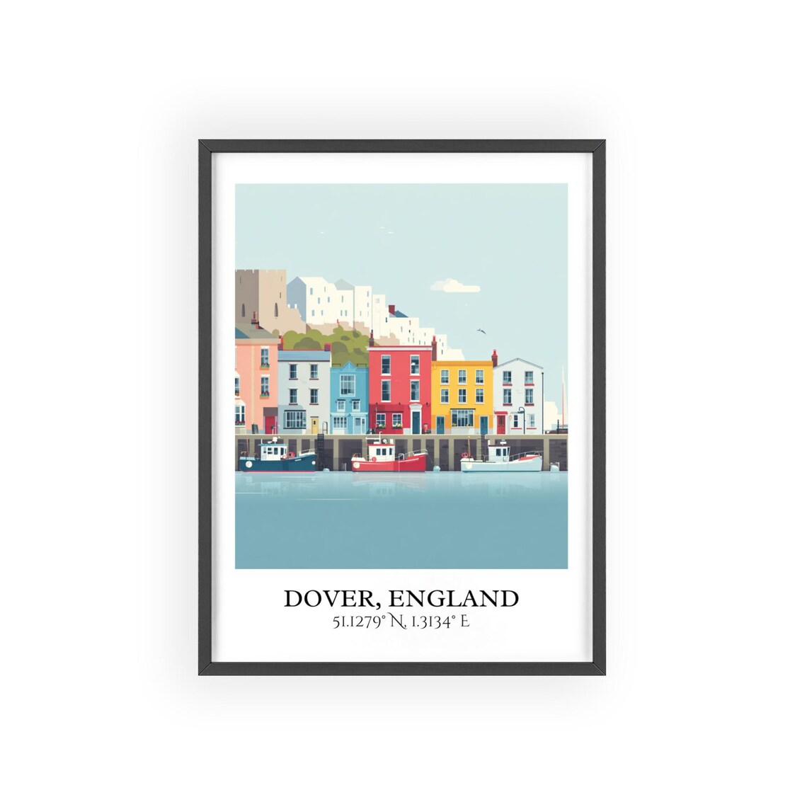 Dover England Harbor Colorful Houses Boats Retro Travel Art Poster - Image 3