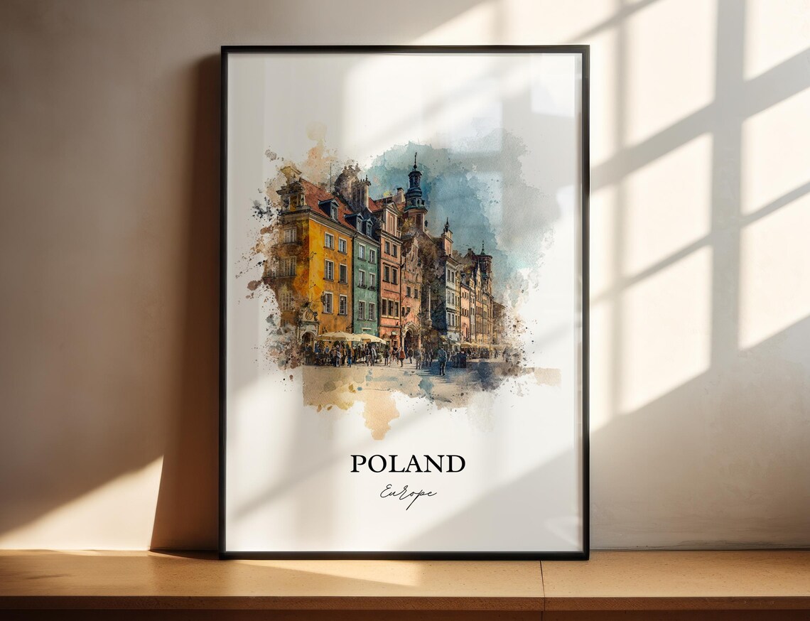 Poland Colorful Historic Old Market Square Watercolor Poster