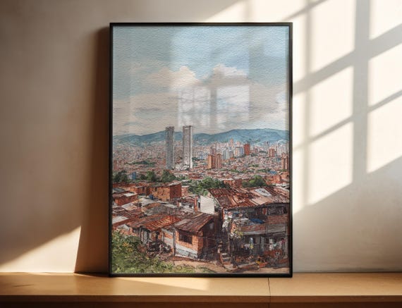 Medelln Watercolor Art Travel Print Colombia Artwork Decor Wall