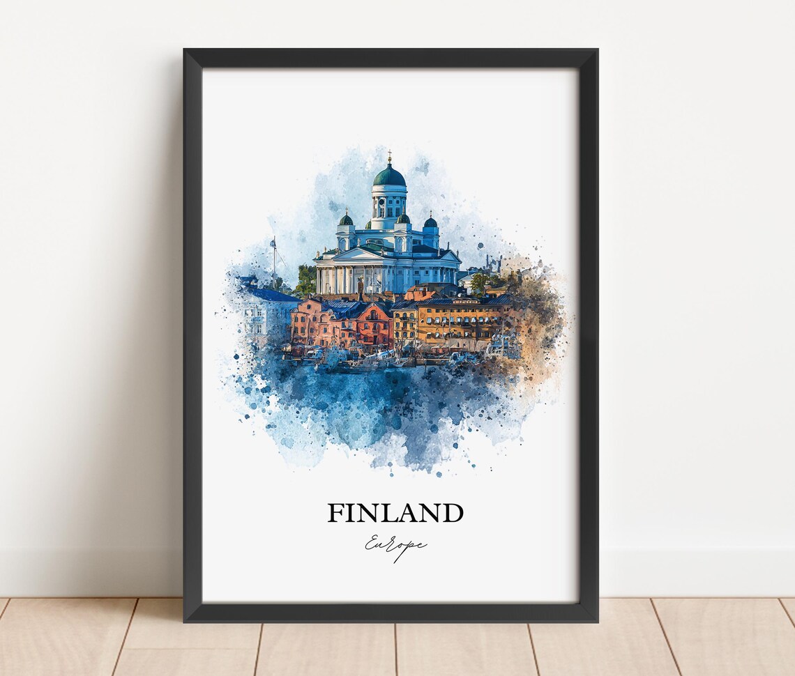 Finland Helsinki Cathedral Harbor Watercolor Europe Travel Poster - Image 2