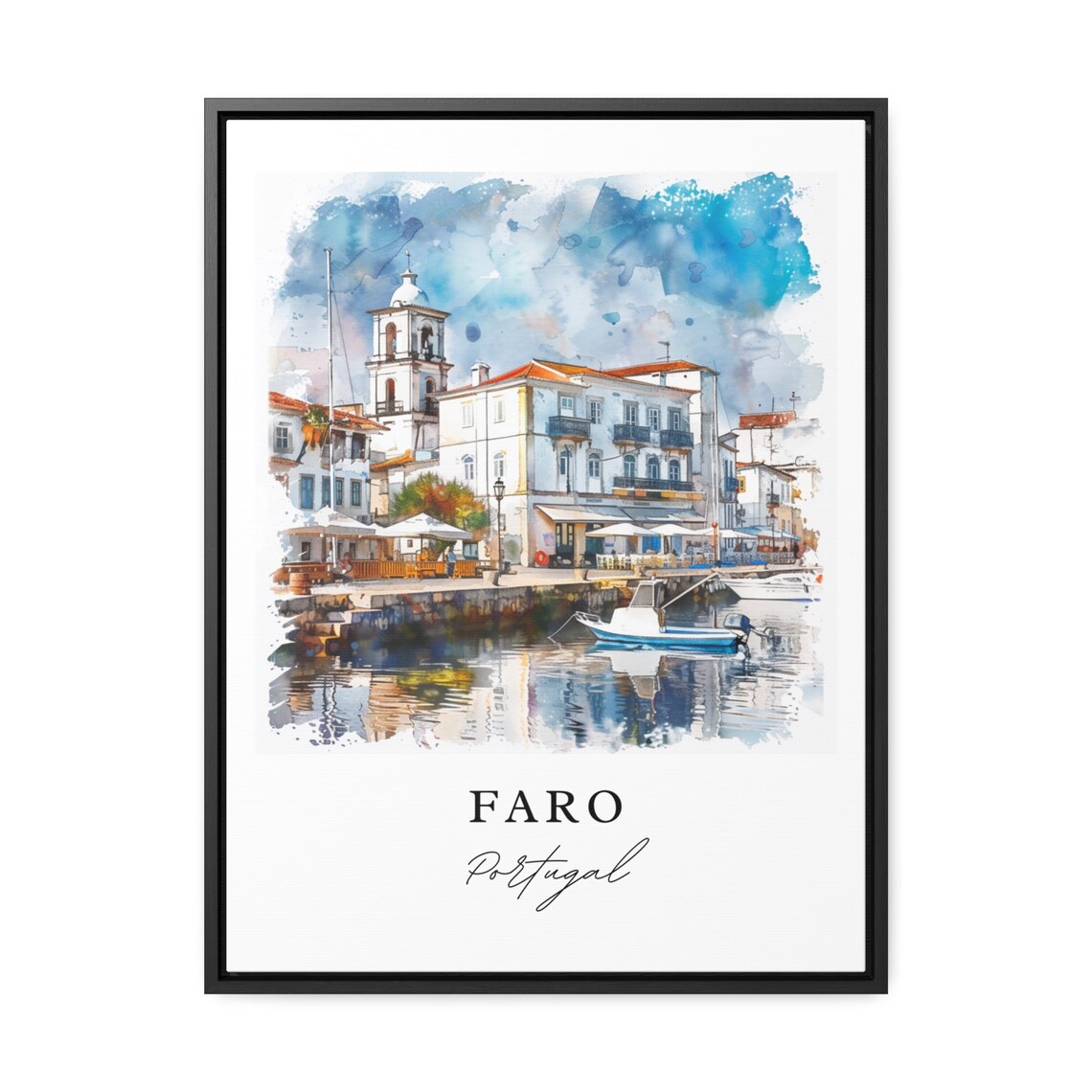 Faro Portugal Algarve Marina Harbor Watercolor Travel Poster - Image 3