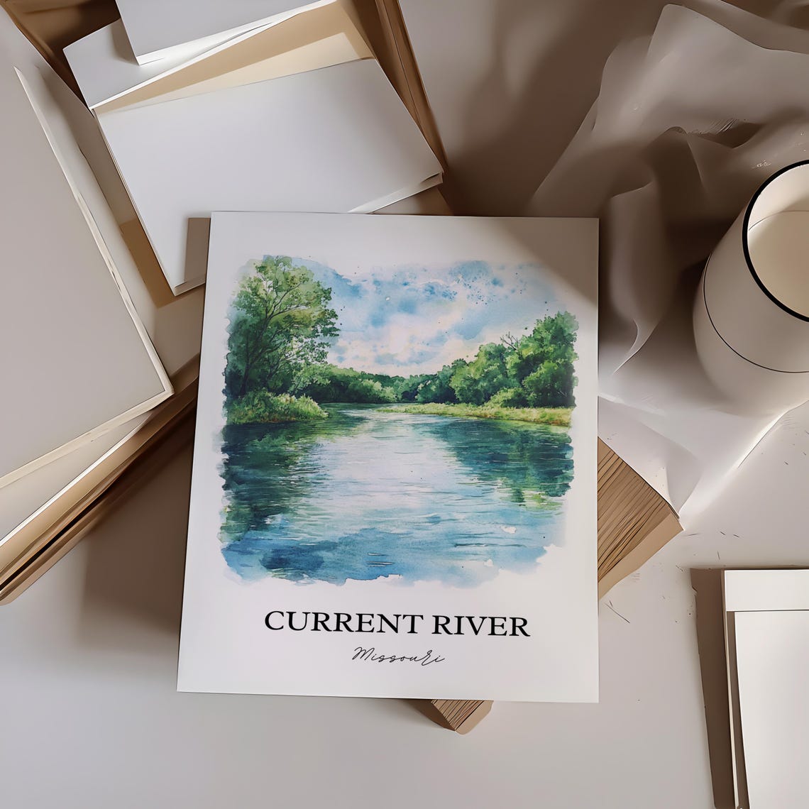 Current River Missouri Emerald Water Forest Watercolor River Poster - Image 4