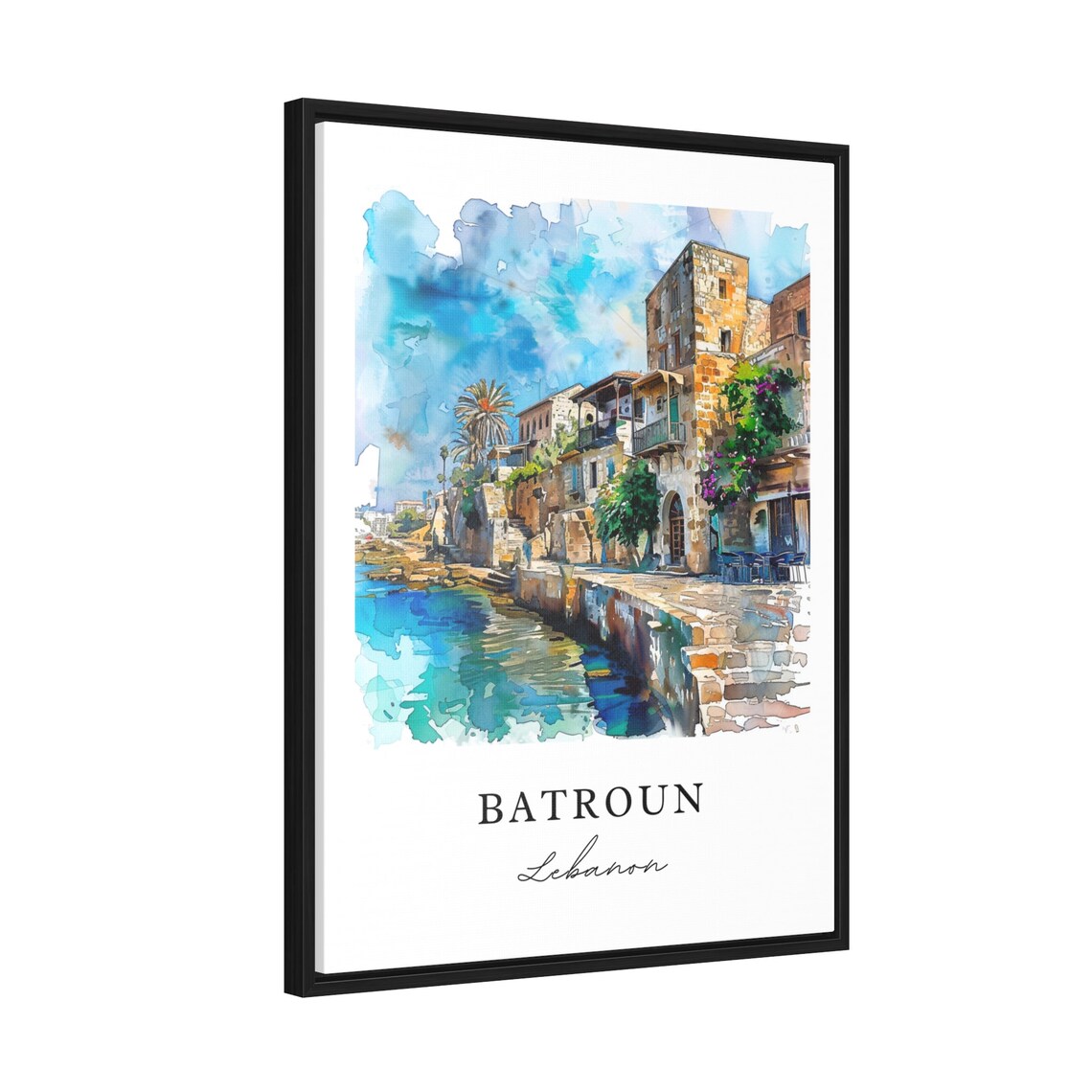 Batroun Lebanon Watercolor Art Seaside Old Town Harbor Poster - Image 2