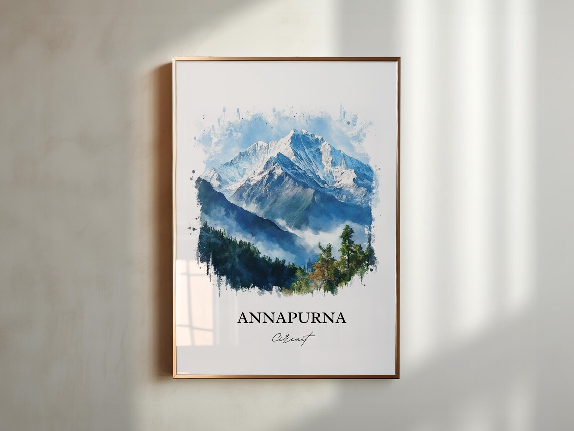 Annapurna Circuit Nepal Watercolor Snow Peak Trekking Travel Poster - Image 6