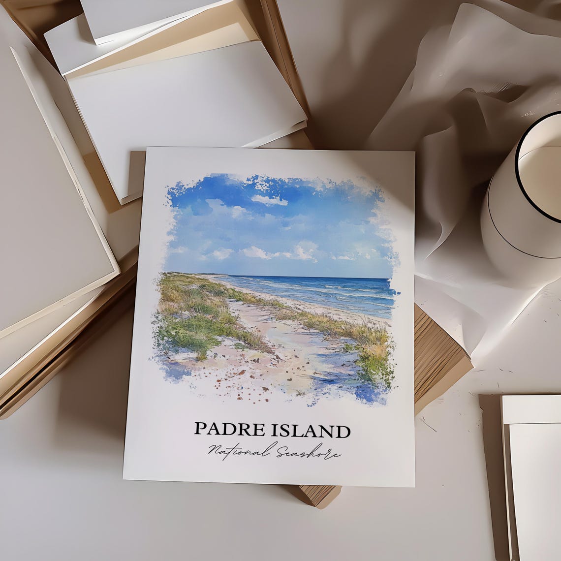 Padre Island National Seashore Texas Beach Dunes Watercolor Poster - Image 2
