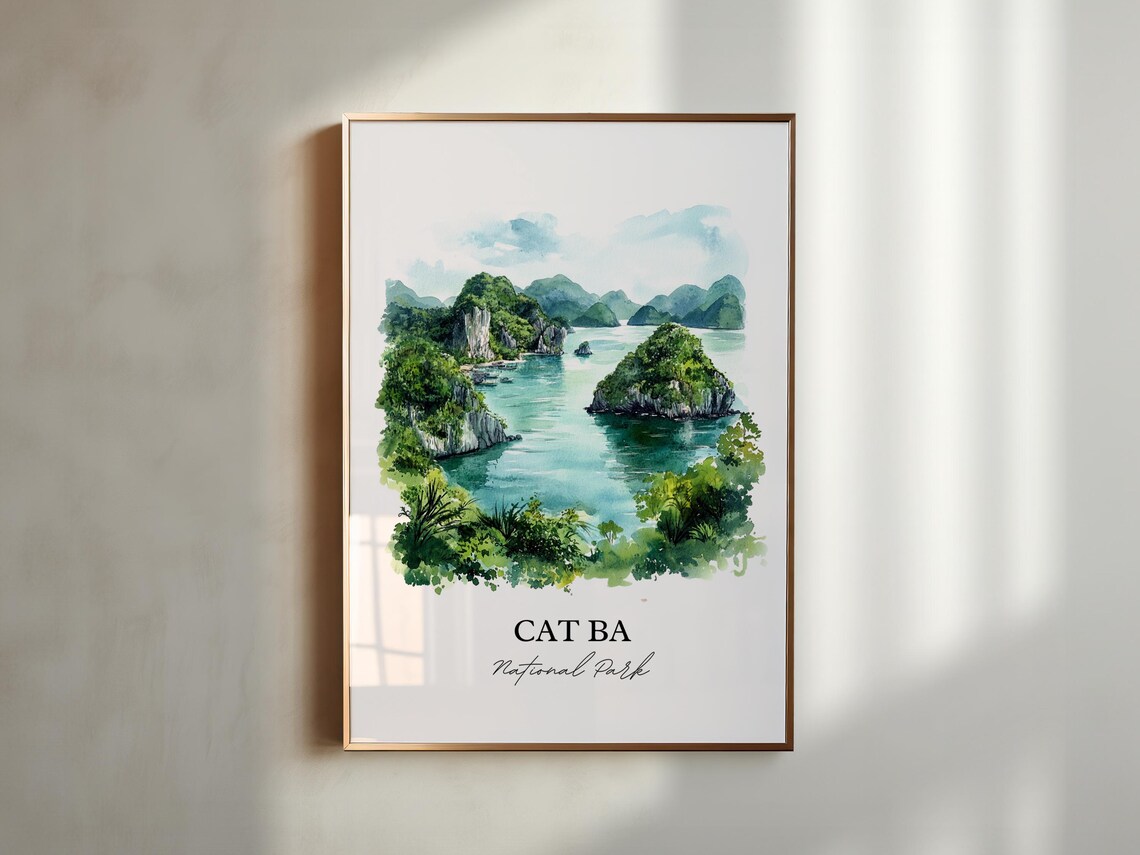 Cat Ba National Park Vietnam Turquoise Bay Watercolor Travel Poster - Image 5