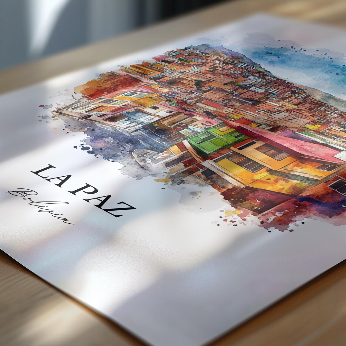 La Paz Bolivia Hillside Colorful Houses Watercolor Travel Art Poster - Image 6