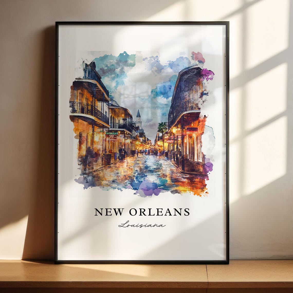 New Orleans Watercolor Bourbon Street Travel Poster