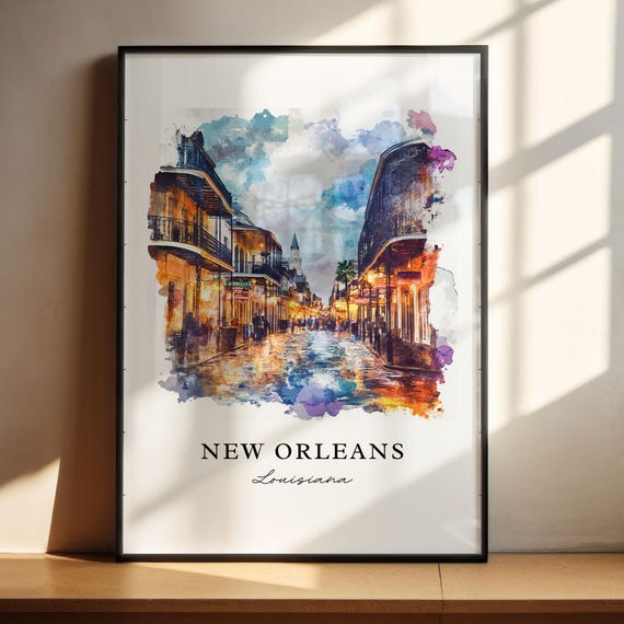 New Orleans Watercolor Bourbon Street Travel Poster