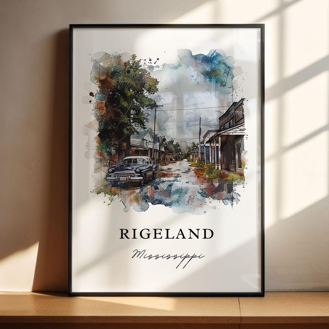 Old Rigeland Mississippi Vintage Main Street Classic Car Poster - Image 4