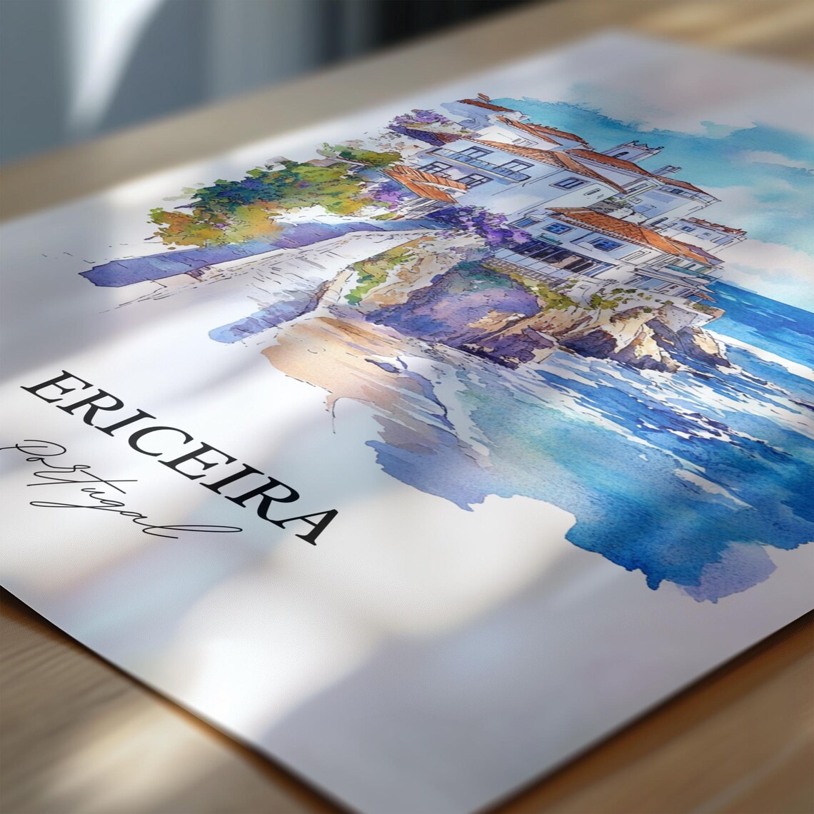 Ericeira Portugal Watercolor Clifftop Fishing Village Seaside Poster - Image 6