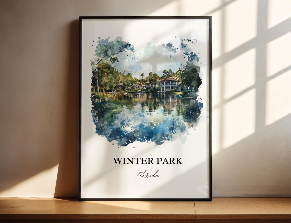 Winter Park Florida Lakeside Historic Homes Watercolor Travel Poster - Image 2