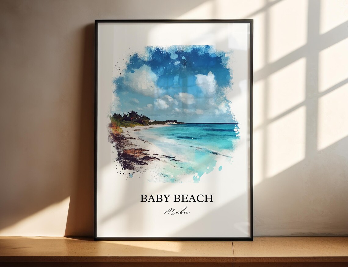 Baby Beach Aruba San Nicolas Watercolor Travel Poster