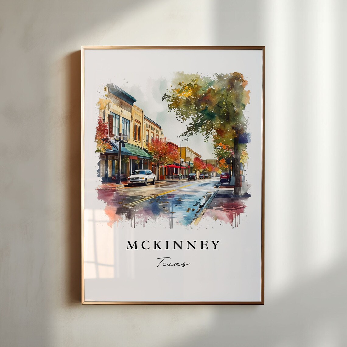 McKinney Texas Historic Downtown Street Watercolor Travel Poster