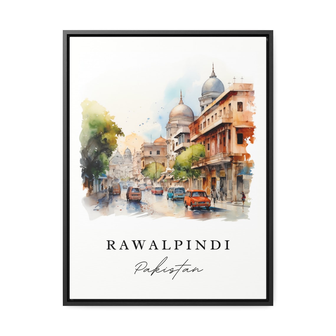 Rawalpindi Pakistan Watercolor City Street Domed Buildings Poster - Image 2