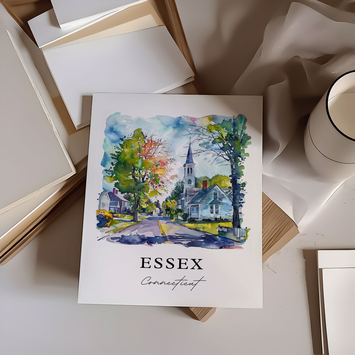 Essex Connecticut New England Village Street Watercolor Poster - Image 6
