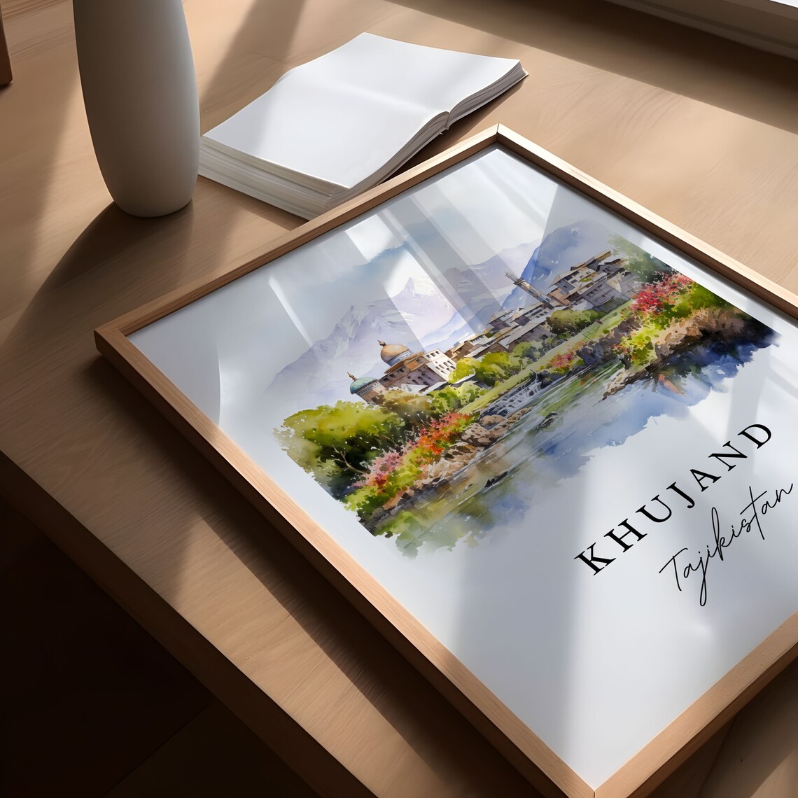Khujand Tajikistan Riverside Old Town Watercolor Travel Art Poster - Image 5