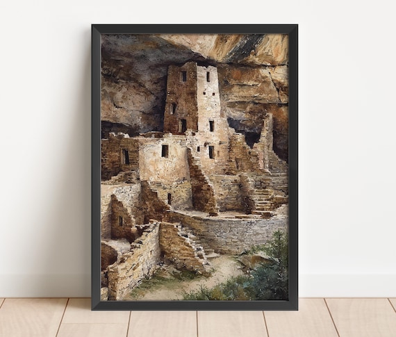 Mesa Verde Cliff Dwellings Watercolor Colorado Southwest Travel Poster