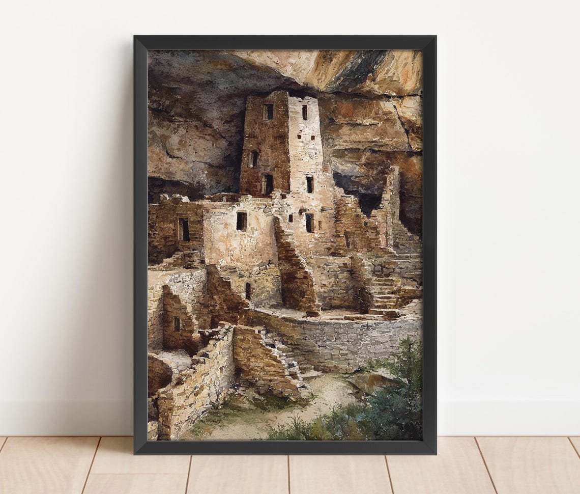 Mesa Verde Cliff Dwellings Watercolor Colorado Southwest Travel Poster